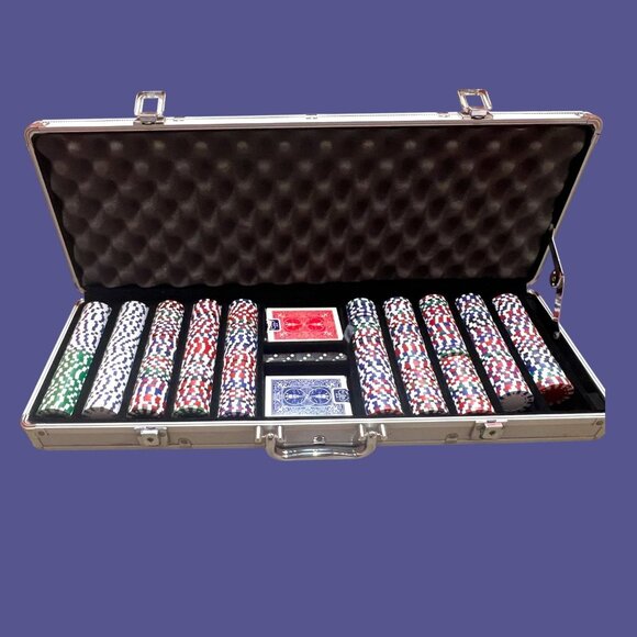 500-Piece Poker Chip Set With Aluminum Carrying Case Dealer Button & 2 Decks Of - Picture 2 of 5
